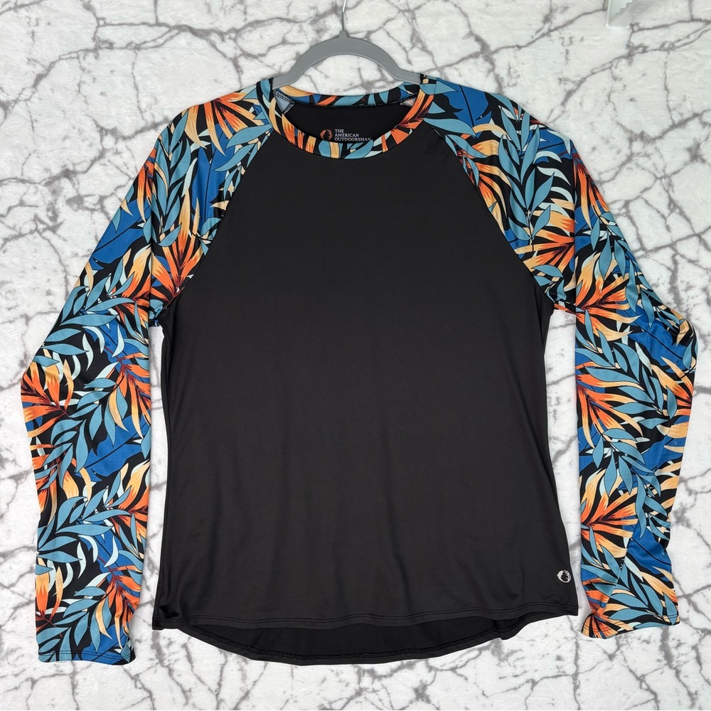 American Outdoorsman Women's Fishing Shirt XL Black Floral Blue Orange Print